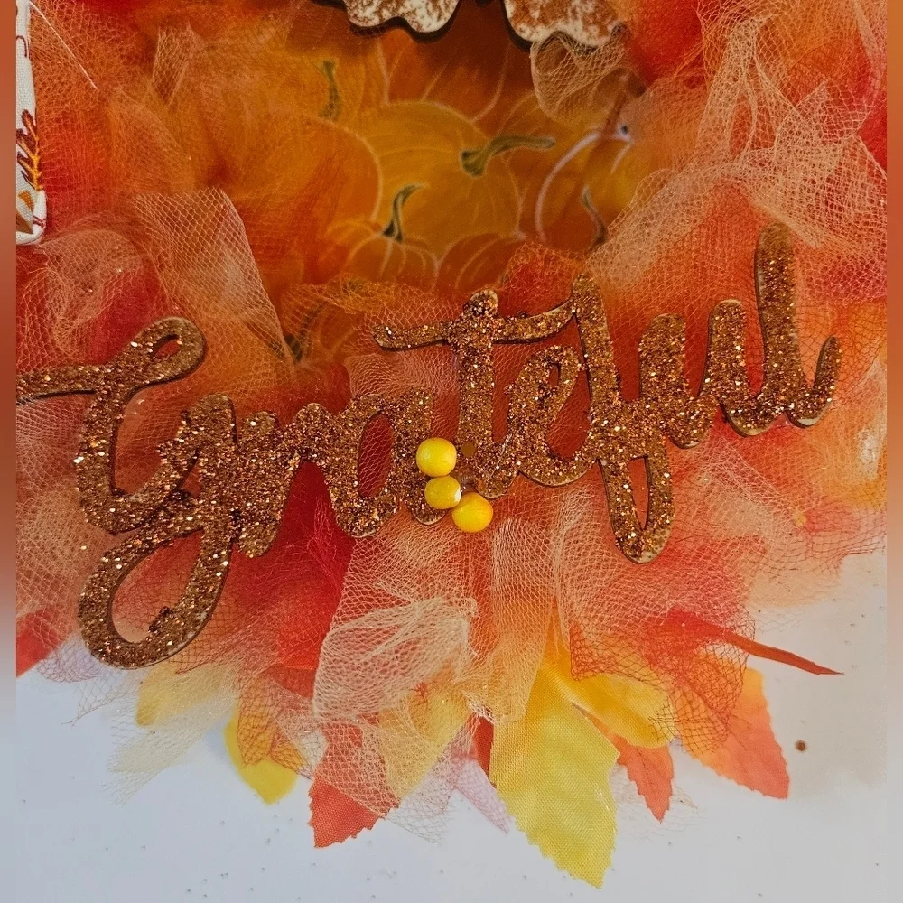 Handmade Fall Holiday Wreath Blessed Grateful Autumn Decor